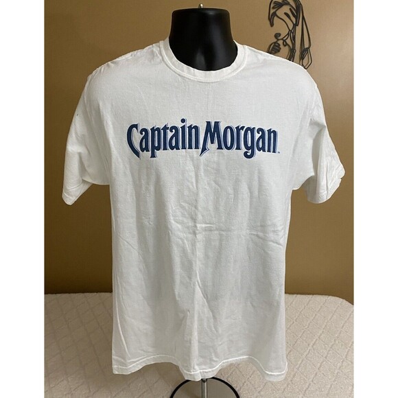 Official Captain Morgan Hanes Heavyweight 2 Sided Men’s White T Shirt Size M - Picture 1 of 16